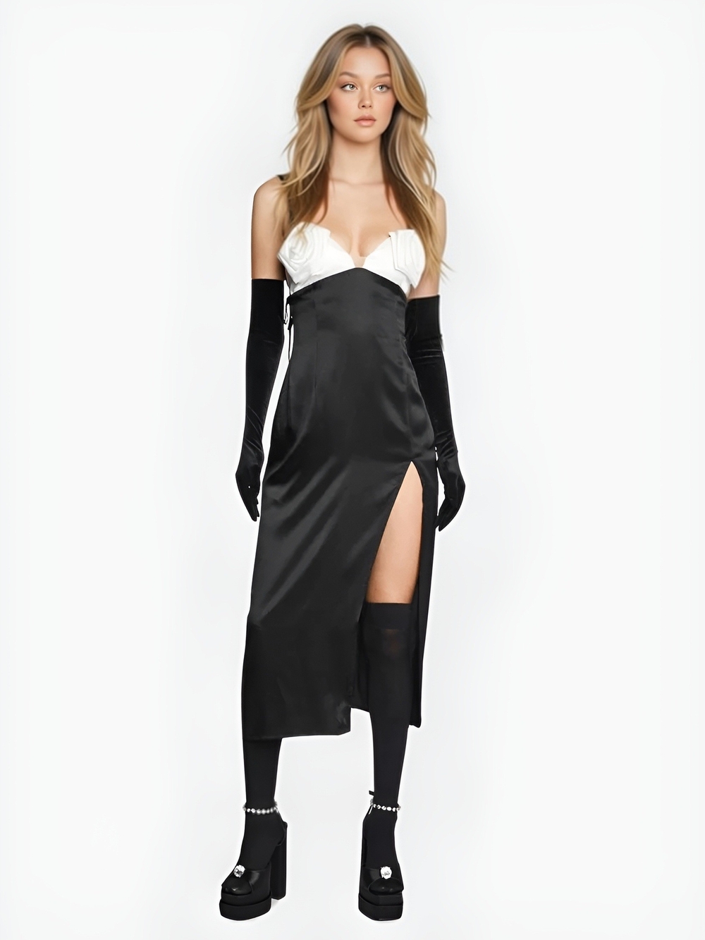 For Love & Lemons Rita Midi Dress Black/white XS